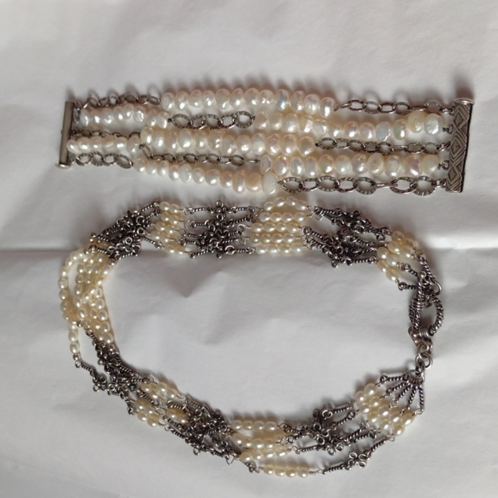 Bridal Art Nouveau Pearl  .925 Sterling Silver Cho - Picture 6 of 10